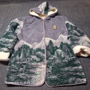 VTG CS Signature Plush Reversible Teddy Jacket Oversized Size Large Nature Print